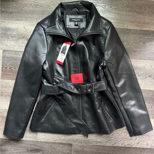 Flux Kenneth Cole Black Leather Belted Jacket